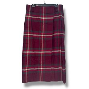 Eddie Bauer Blanket Wrap Skirt women's 16 Petite maroon plaid Wool  Academia